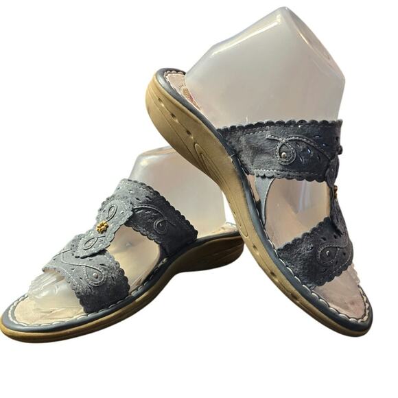 Earth‎ Spirit Sandals Womens 9 Slip On Slides Blue Leather Open Toe Casual - Picture 1 of 8